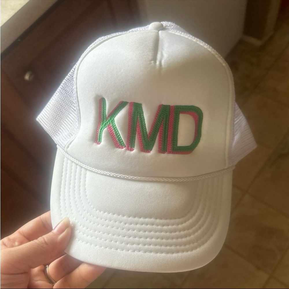 White Trucker Hat with KMD Embroidery